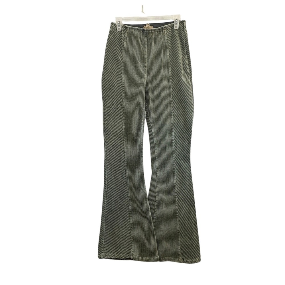 Oli & Hali Women's Corduroy‎ High Rise Boho Retro Flare Green Wide Leg Pant L